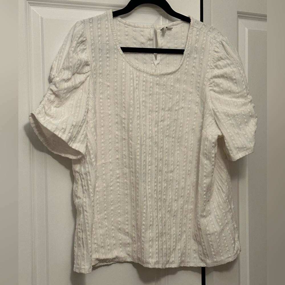Cato Cream Textured Blouse with Short Sleeves